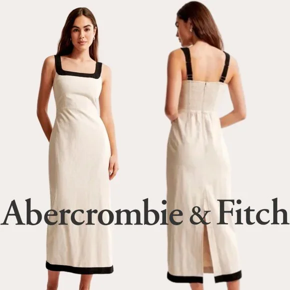 chinese dress ladies Baya Linen Mix Square Neck Midi Dress main image 0